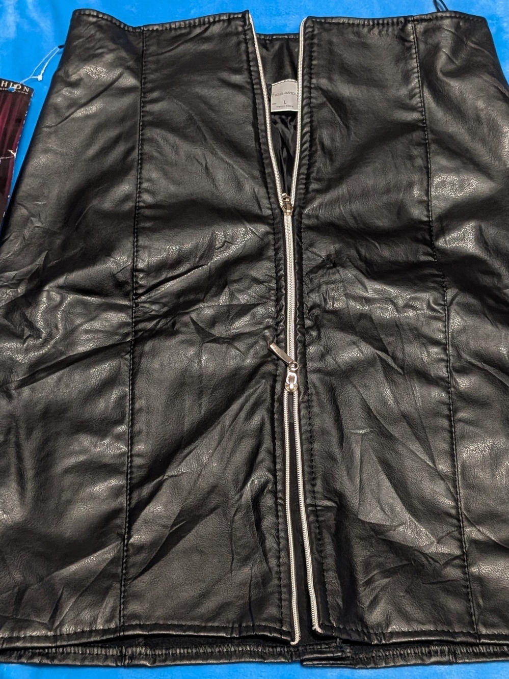 Black Faux Leather Zip-Front Skirt